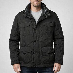 Tasso Elba Men’s Winter Field Jacket Size L Black Insulated Hooded Zip & Button